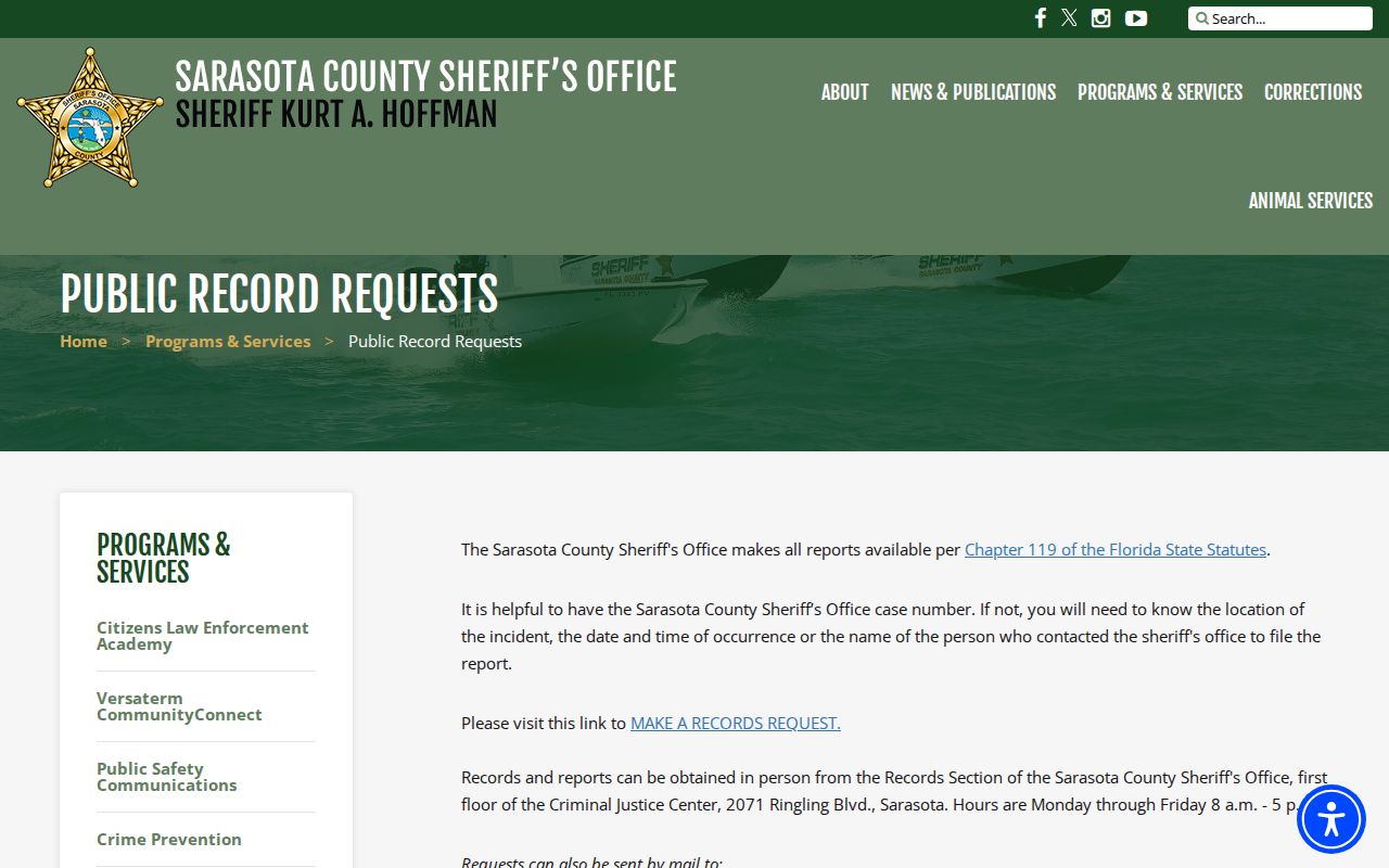 Sarasota County released inmate records request channels