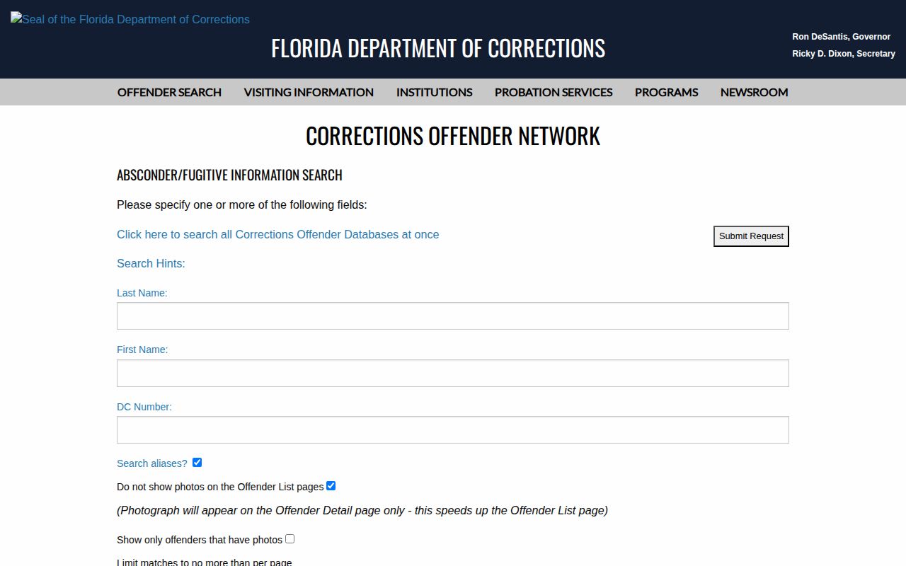Sarasota County probation and parole absconder search